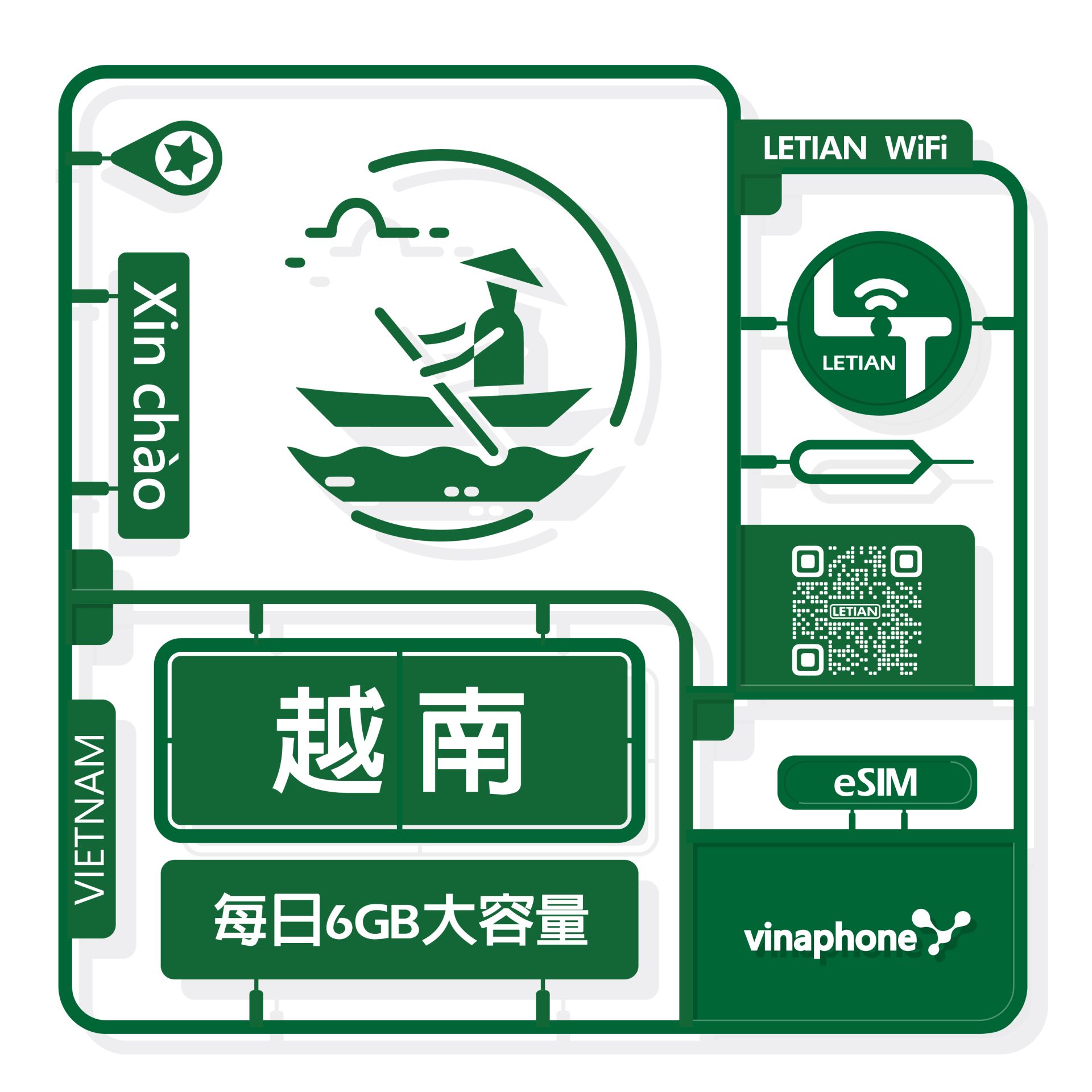 eSIM - 越南｜日計量每天6GB大流量｜［Vinaphone］原生卡